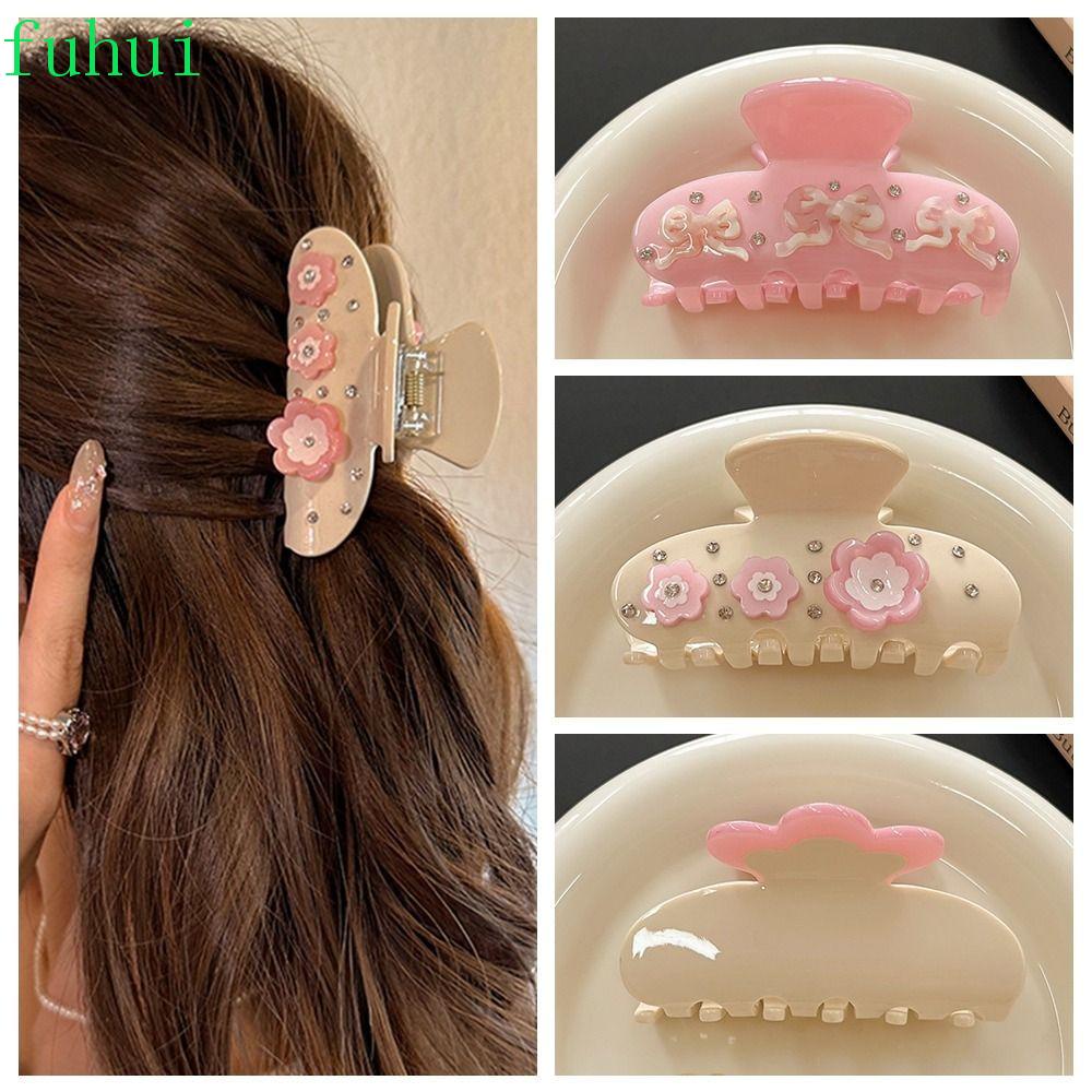 FUHUI Flower Hair Claw Bow Rhinestone Acetic Acid Shark Clip Fashion