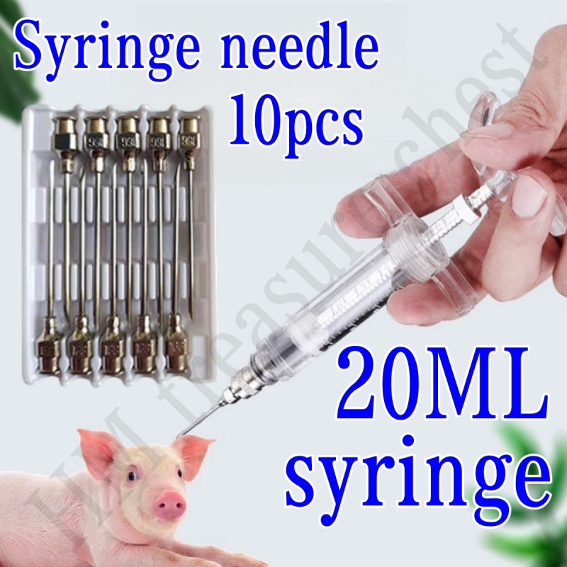 20ml Fiber Glass Syringe Pig Injection Gun With 10pcs Assorted Needles