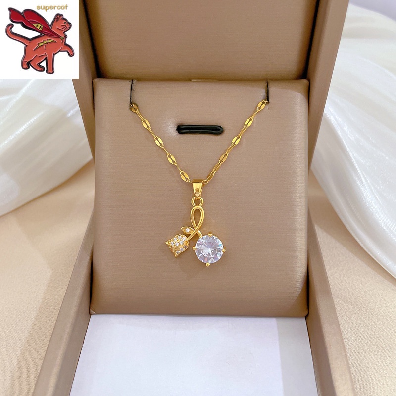 18K Saudi Gold Pawnable Tulip Full Diamond Pendant With Collar Necklace