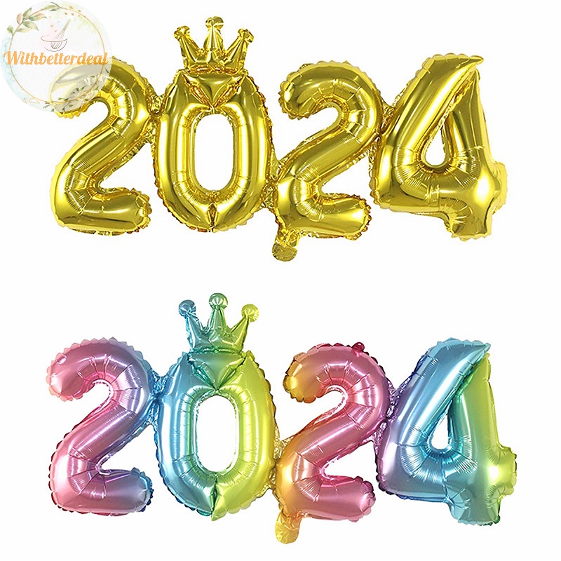 Withbetter New Year Number Crown Balloons Rose Gold Silver Ballon