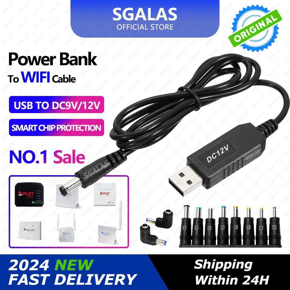 SGALAS WiFi Connector To Powerbank DC 5V To 12V USB Cable Step Up Cord