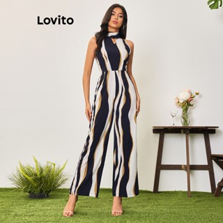 Lovito Women Casual Striped Pattern Jumpsuit LBA05114 Blue Shopee