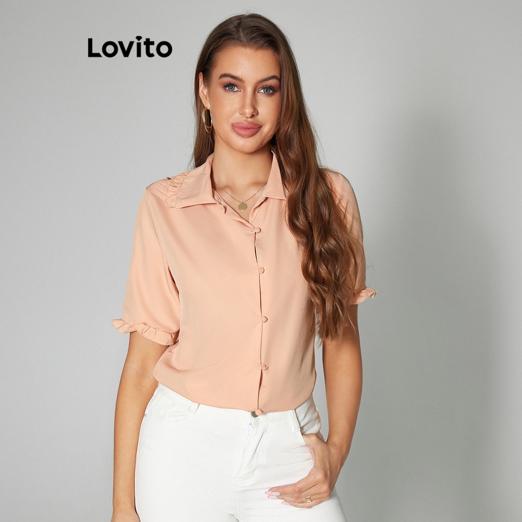 Lovito Women Casual Plain Button Blouse LBL05225 Dusty Pink Shopee