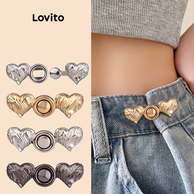 Lovito Women Casual Heartshape Texture Metal Brooches LFA13777 Shopee