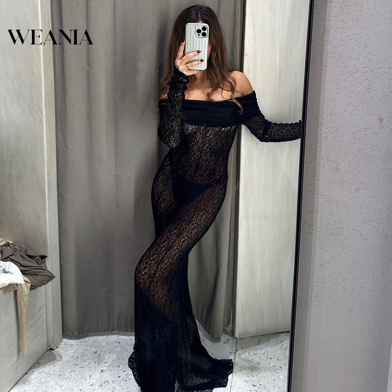 Weania Women Off Shoulder Lace See Through Sexy Night Dress Shopee