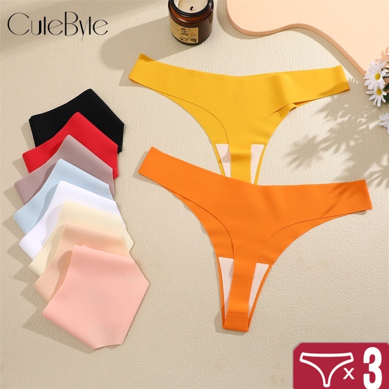 3PCS Seamless Ice Silk Panties For Women Sexy Underwear T Back Bikini