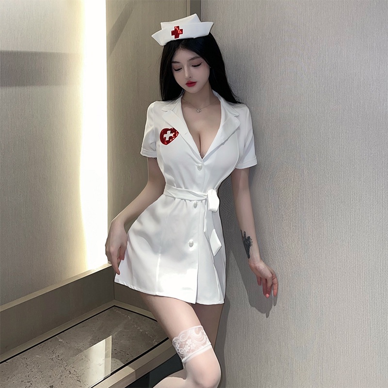 Uniform Deep V Hot Sexy Nurse Uniform Sexy Lingerie Smoke Suit