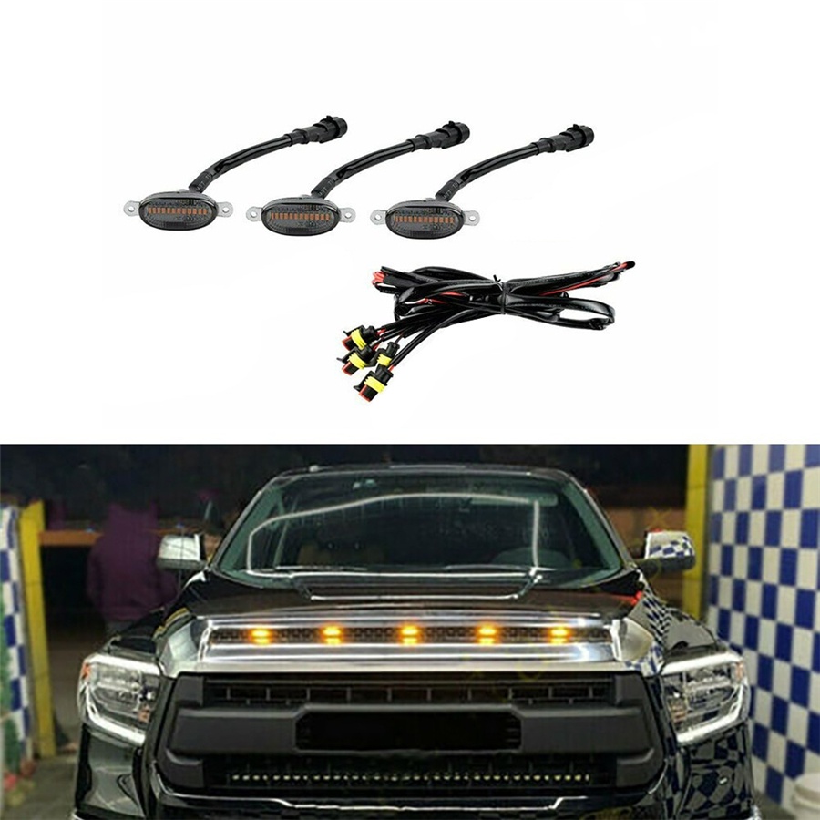 3Pcs Smoke Lens Amber LED Front Grille Light DRL Lamp For F150 Raptor