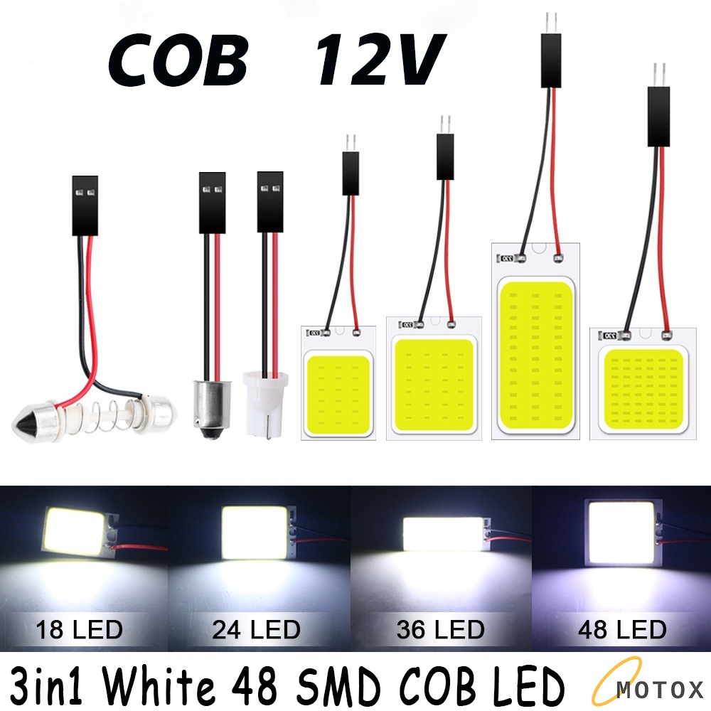 MOTOX 3in1 White 48 SMD COB LED T10 4W 12V Car Interior Panel Light