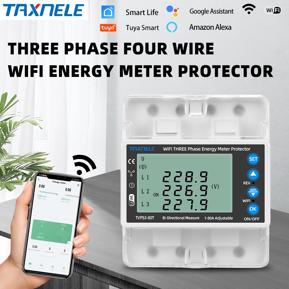 THREE Phase 380V Tuya WIFI Smart Bidirectional Energy Meter Over Under