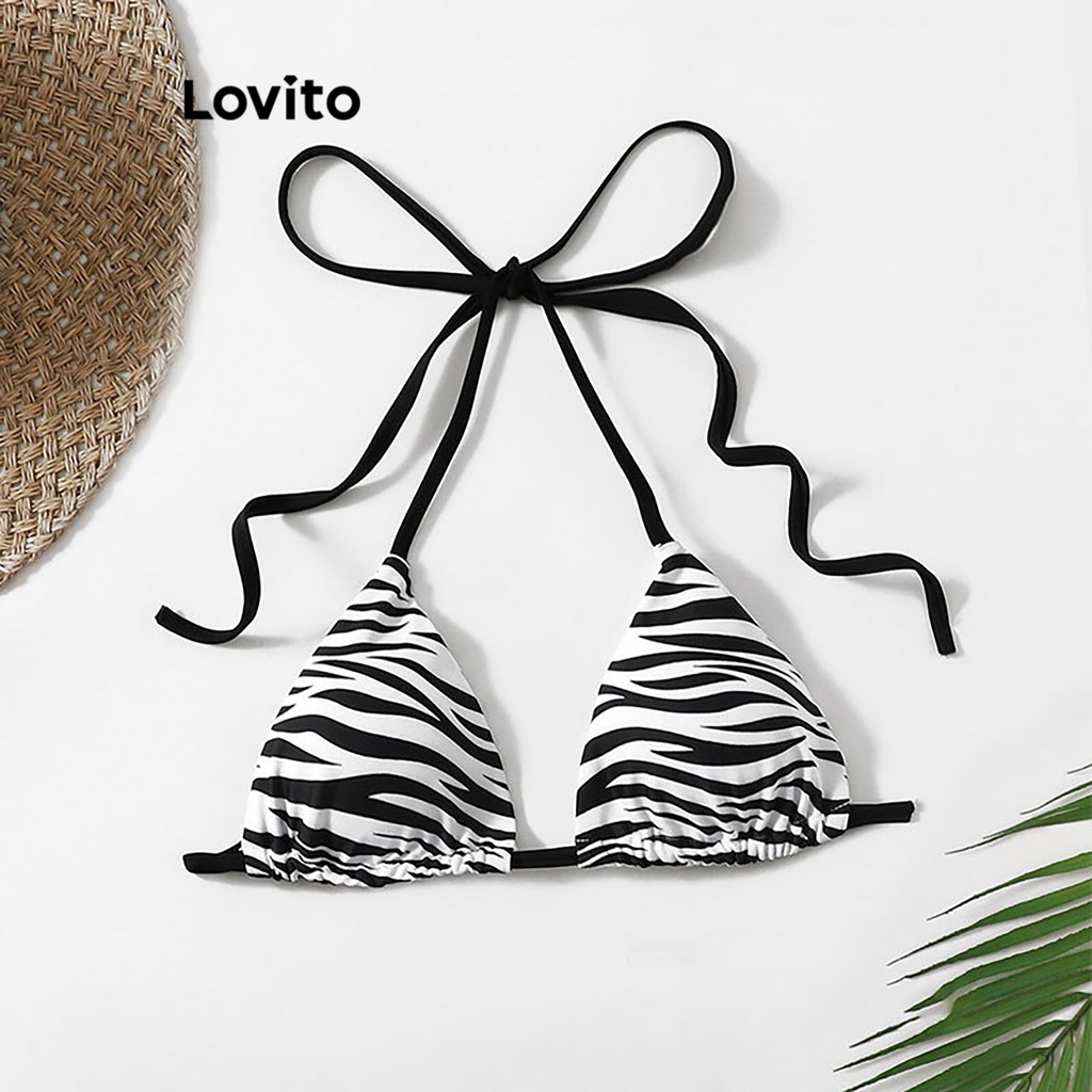 Lovito Women Sexy Striped Lace Up Side Stripe Bikini Top Lnl