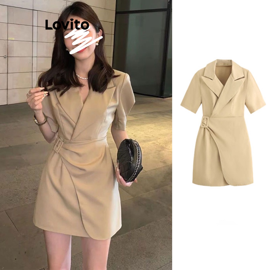 Lovito Casual Plain Asymmetrical Dress For Women L Ed Shopee