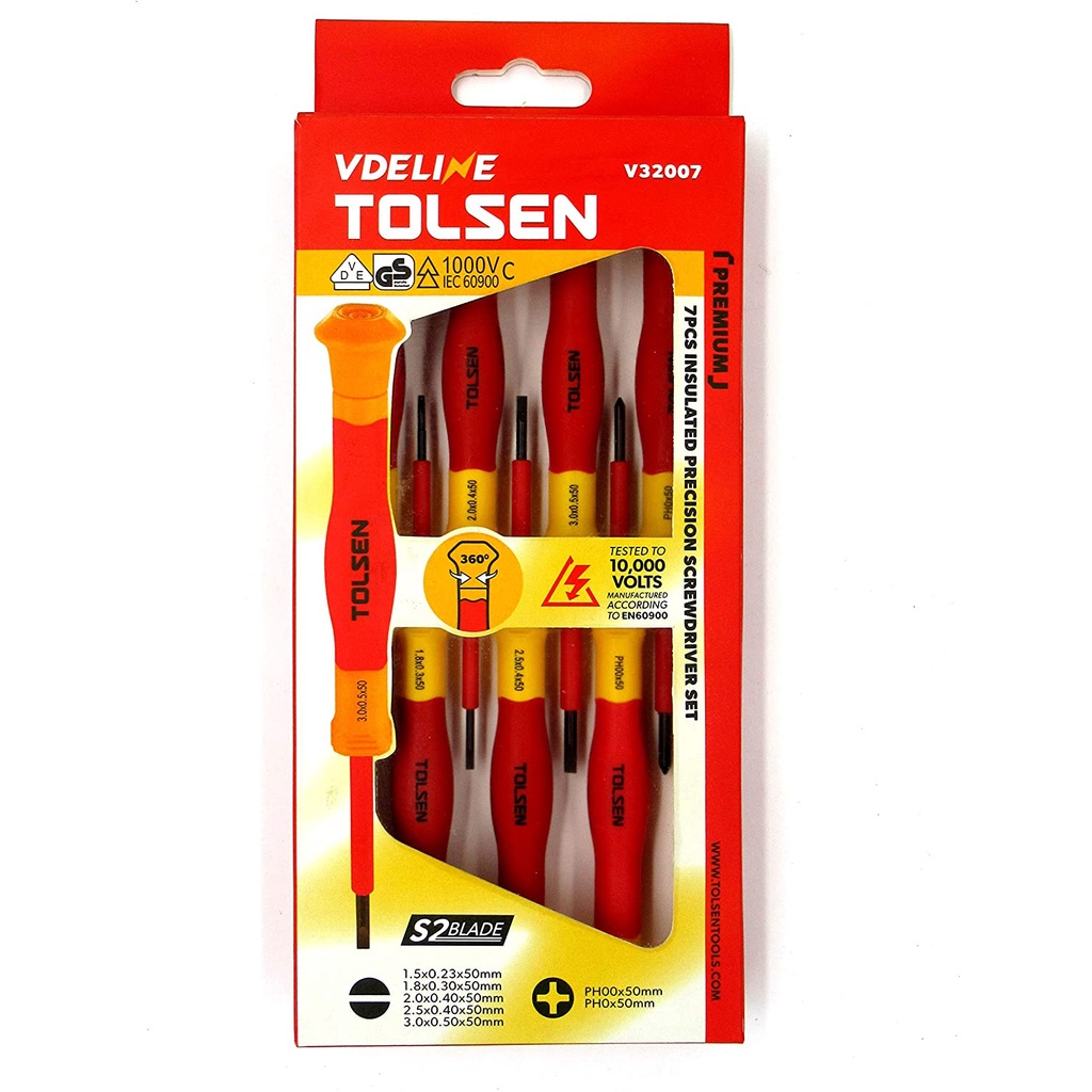 Tolsen 7Pcs VDE 1000V Insulated Precision Screwdriver Set S2 Steel