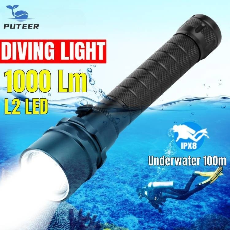 PUTEER 1000LM Waterproof Scuba Diving Flashlight XML L2 LED 1LED 100M