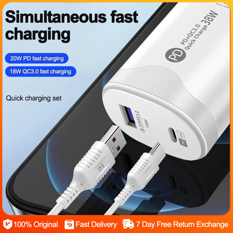 Fast Charger Set PD 38W Dual Ports Fast Charger QC 3 0 Fast Charging