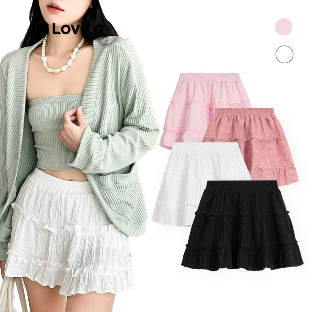 Lovito Women Casual Plain Lettuce Trim Skirts L79AD156 Shopee Philippines