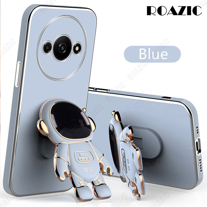 For Redmi A Phone Case With Astronaut Holder Straight Plating Edge