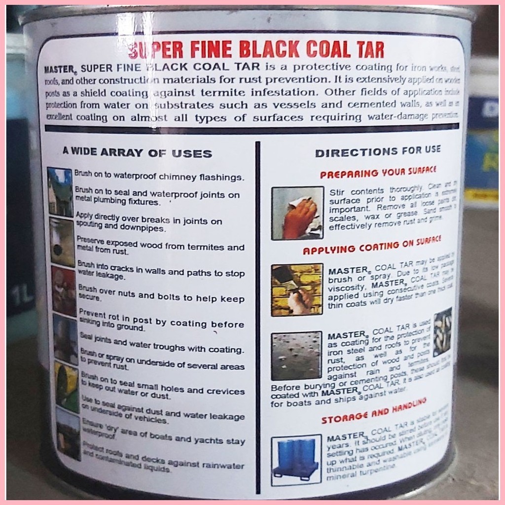 Hot Master Black Coal Tar Super Fine 1L Waterproofing Coating Sealant