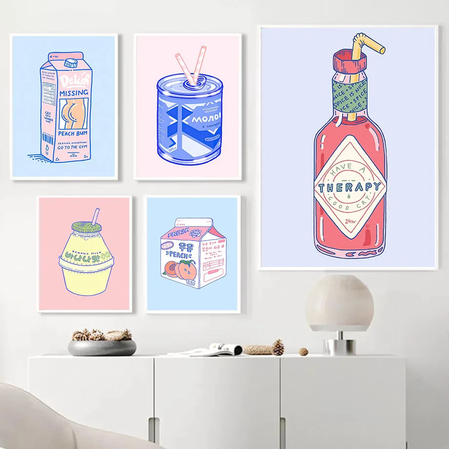 Unframed Printed Fashion Cartoon Milk Peach Juice Drink Beer Bubble Tea