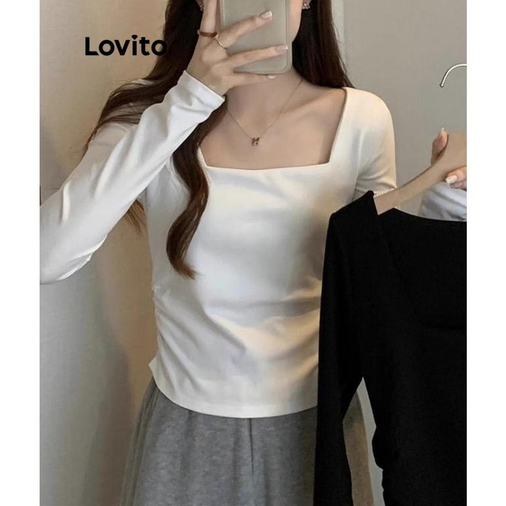 Lovito Women Casual Plain Ruched T Shirt LNA43136 Shopee Philippines