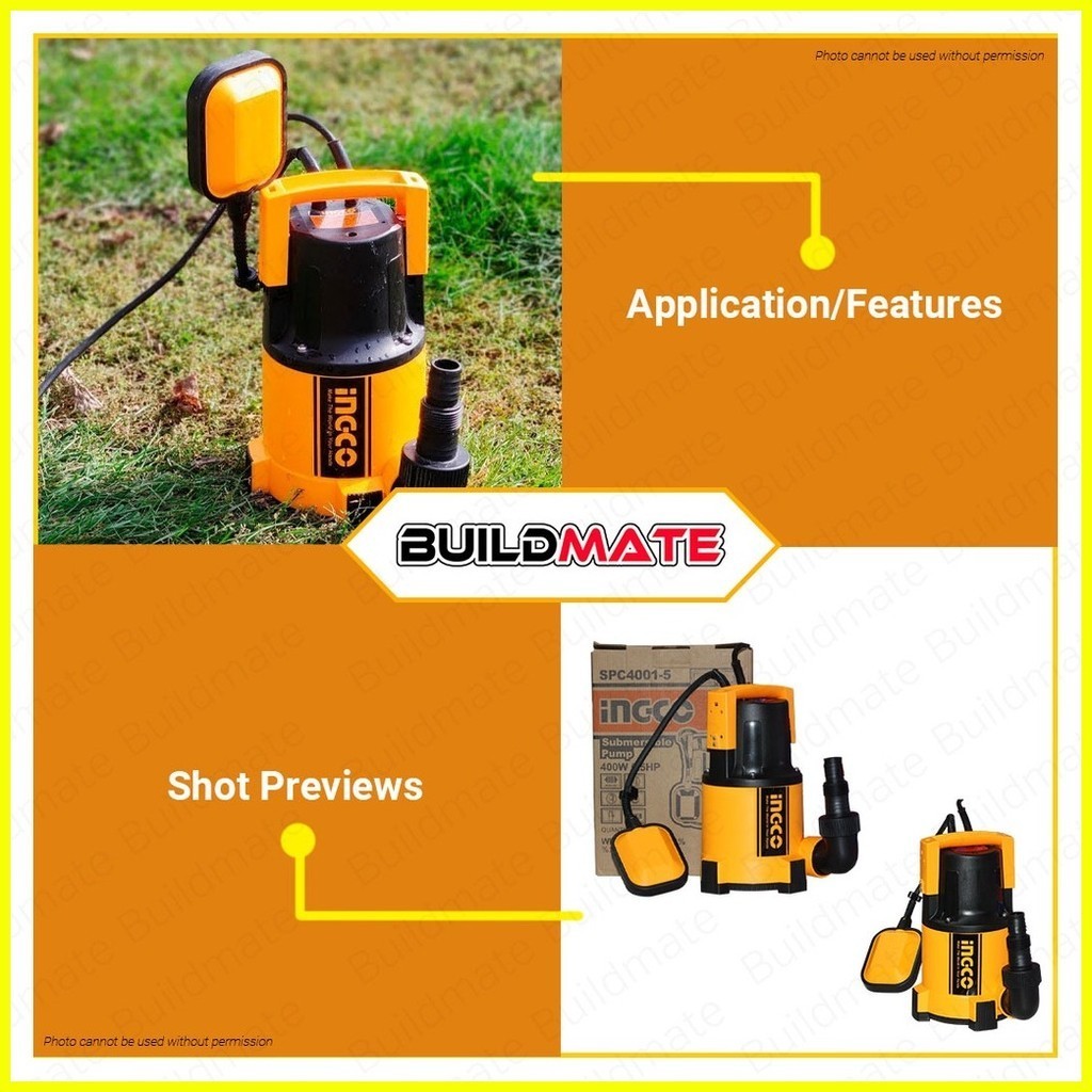 BUILDMATE Ingco Submersible Water Pump 1 400W 0 5HP Copper Motor With