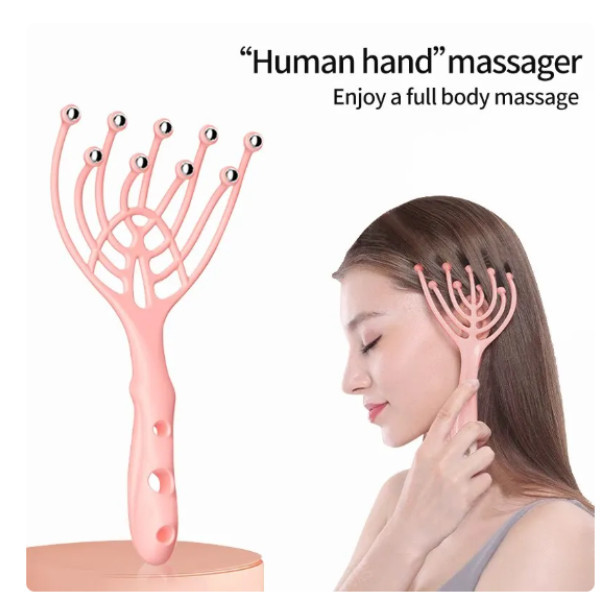 Anti Stress Nine Claw Head Scalp Massager Scalp Relax Spa Steel Ball