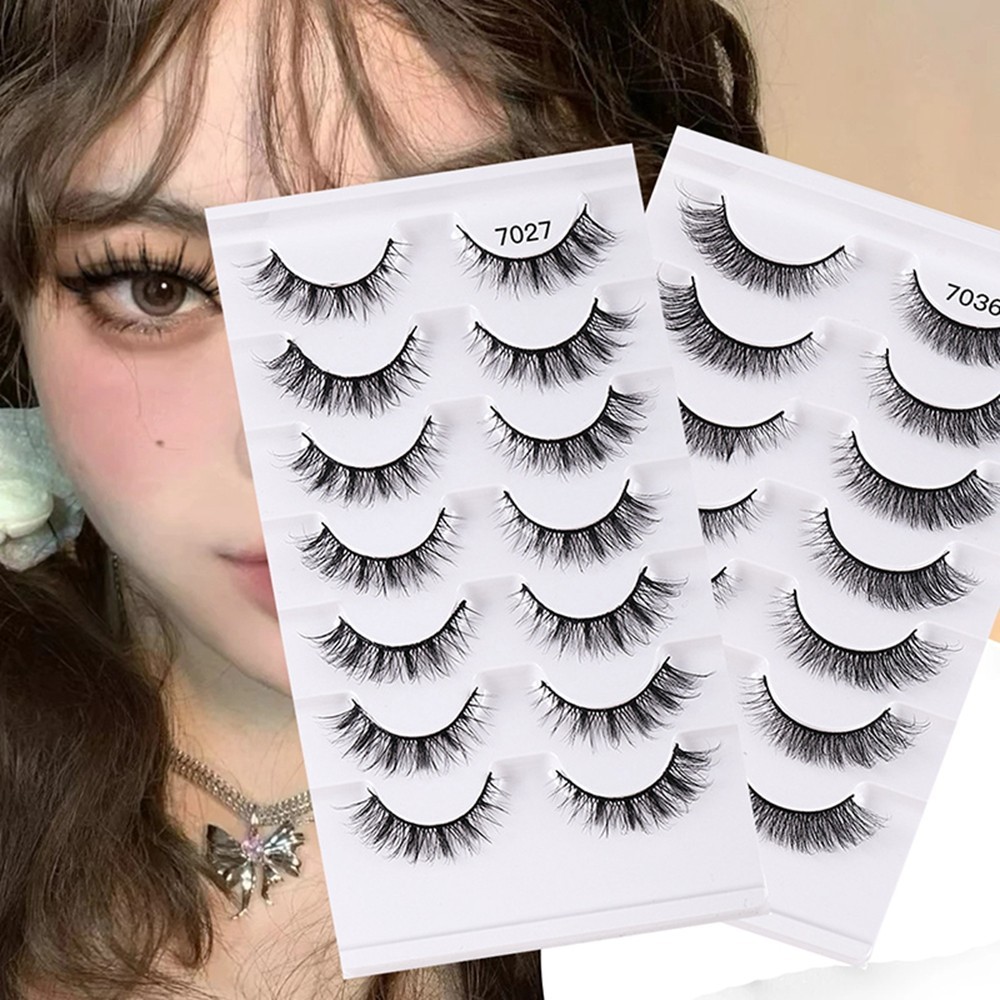 7 Pairs 3D Eyelashes False Extension Korean Natural Cross Volume Winged