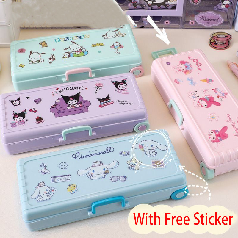 Sanrio Kuromi Cinnamoroll Pencil Box Case Stationery Suitcase Portable