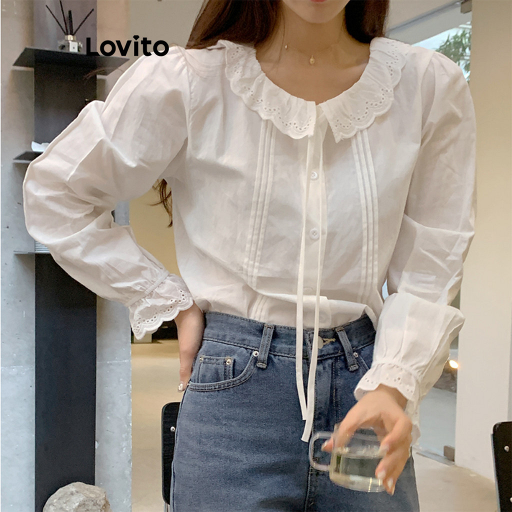 Lovito Women Casual Plain Lace Up Blouse LNA45361 Shopee Philippines