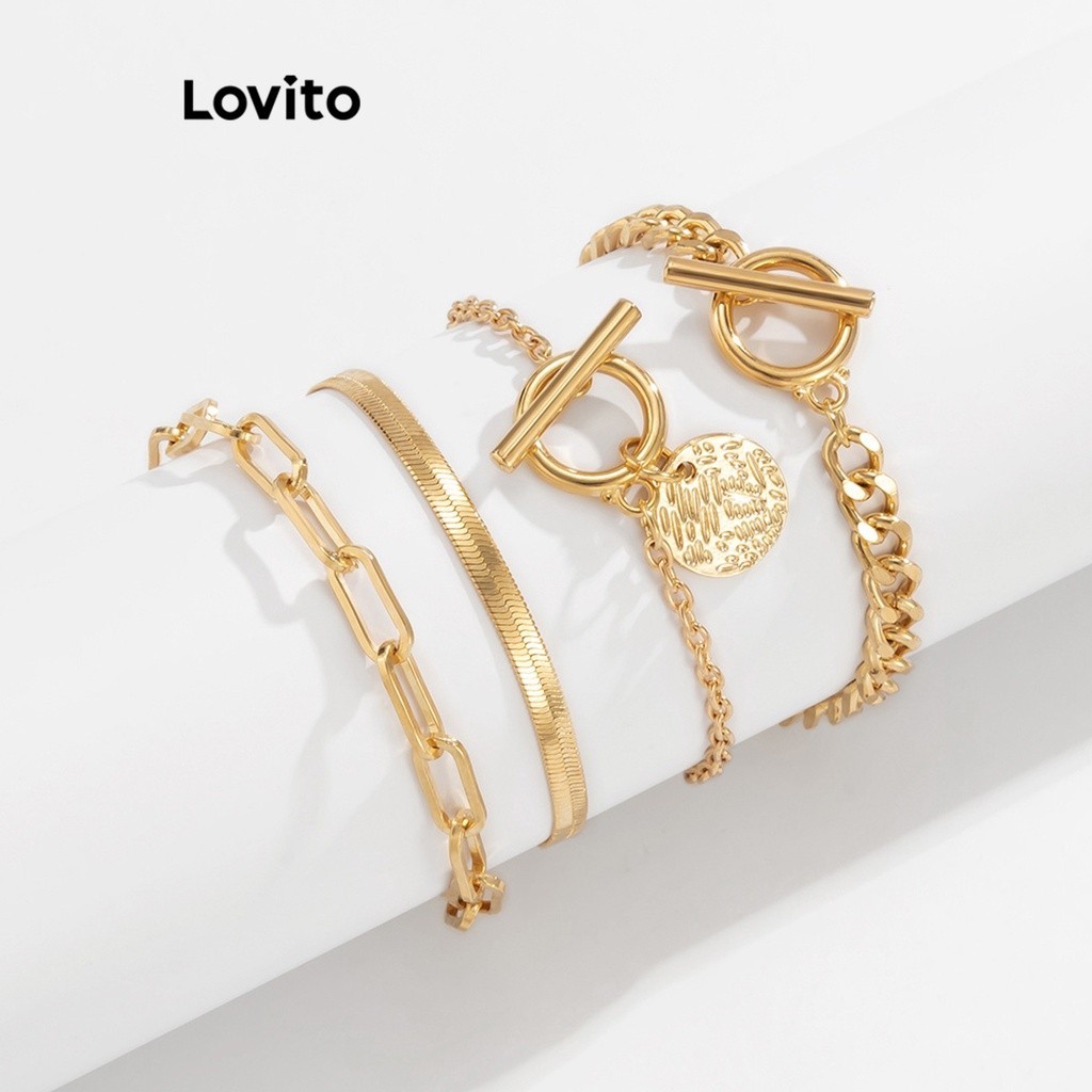 Lovito Women Casual Plain Metal Piece Bracelet Set Coin Pendants