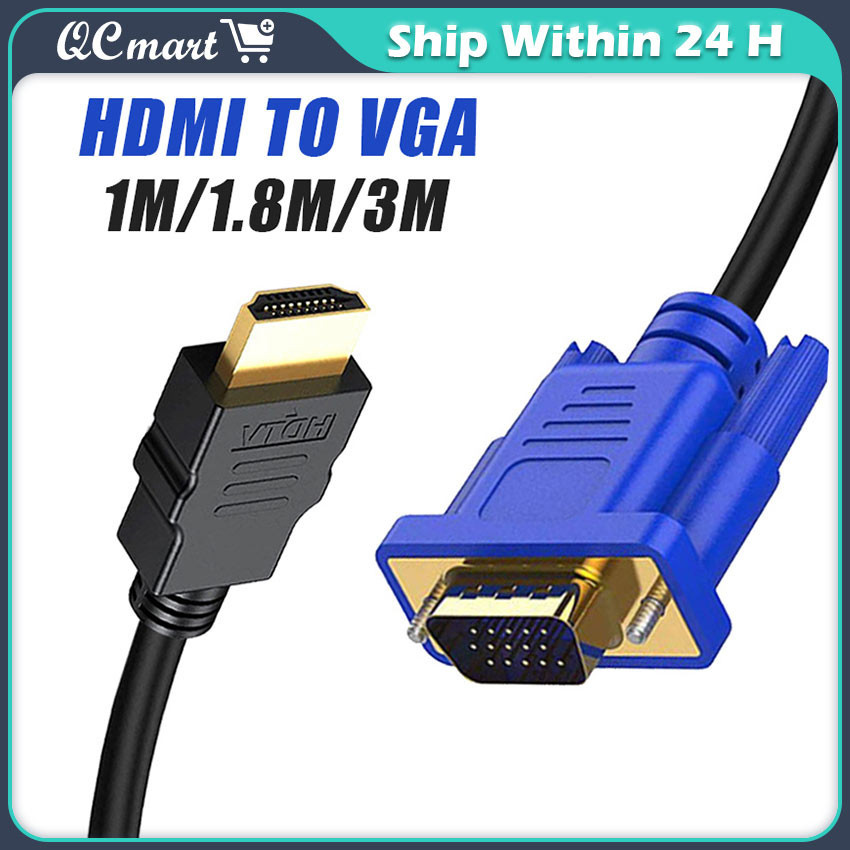 1 8M HDMI Cable Gold Male To VGA HD 15 Male 15Pin Adapter Cable