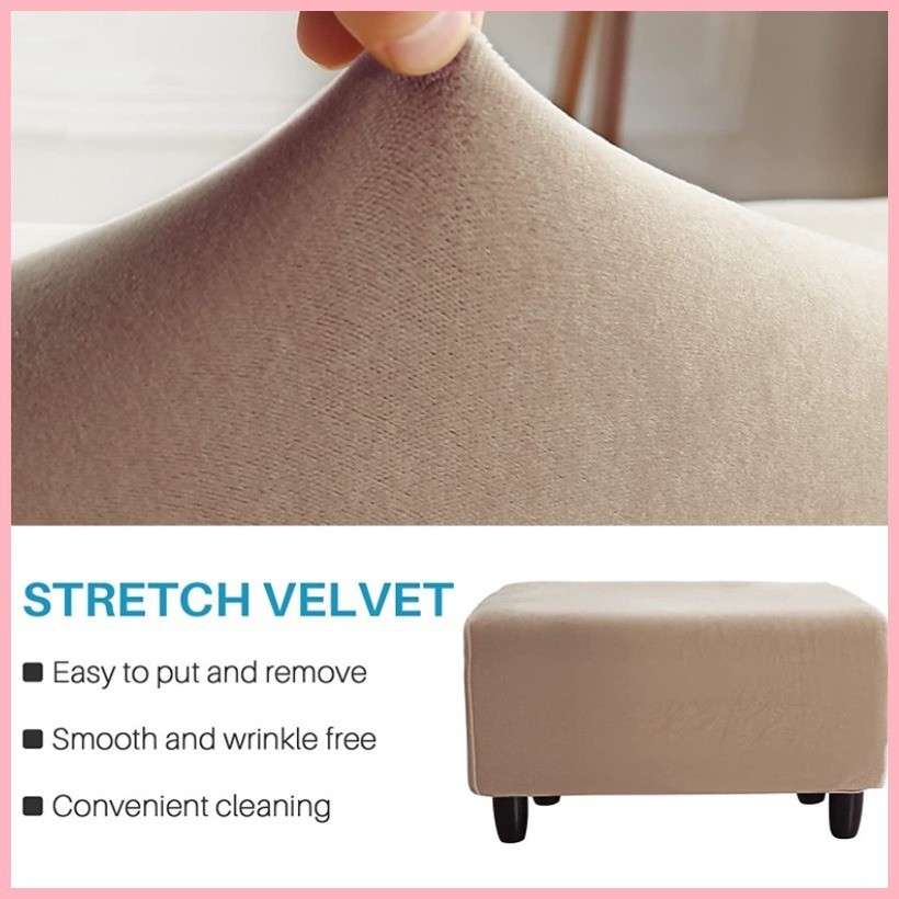 Velvet Rectangle Ottoman Cover Sofa Stool Cover Footstool Protector