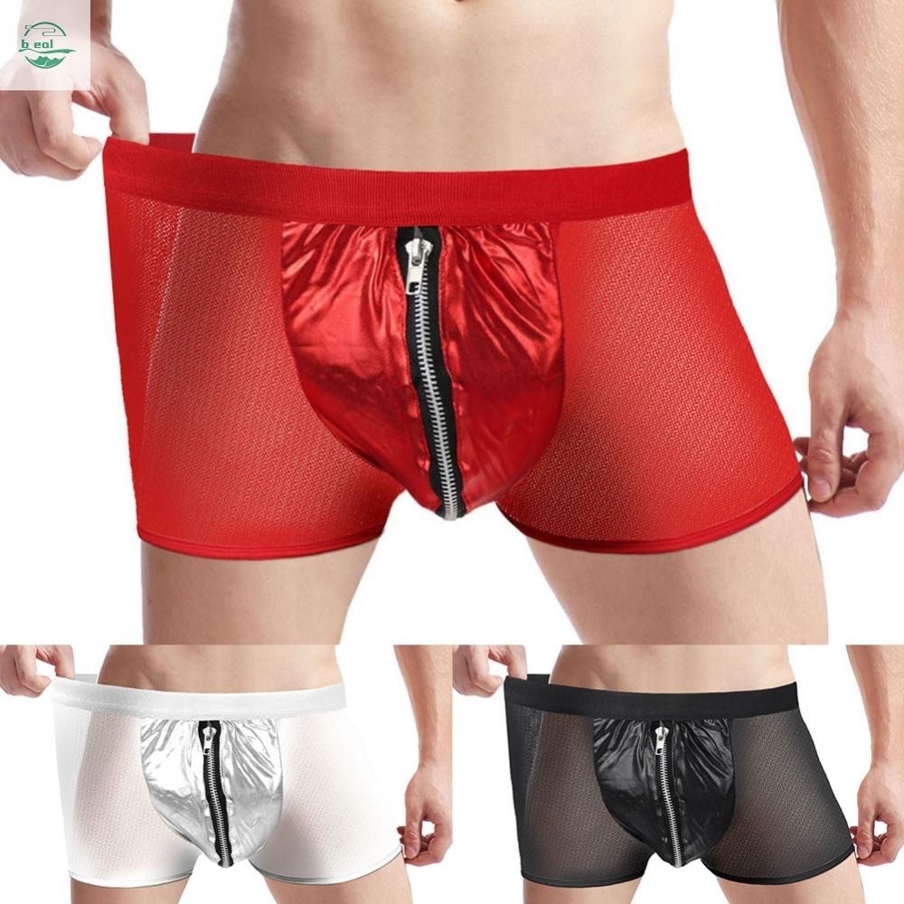 Sleek Men S Sheer Mesh Low Rise Zip Briefs Boxer Trunk Shorts Lingerie