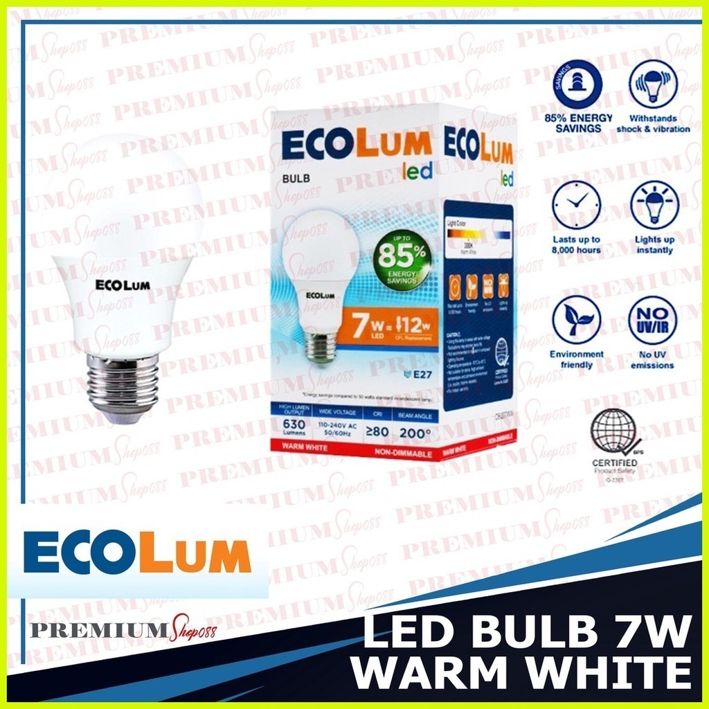 Ecolum 7W Led Bulb Daylight Warm White Firefly DL WW Warmwhite 7 Watts