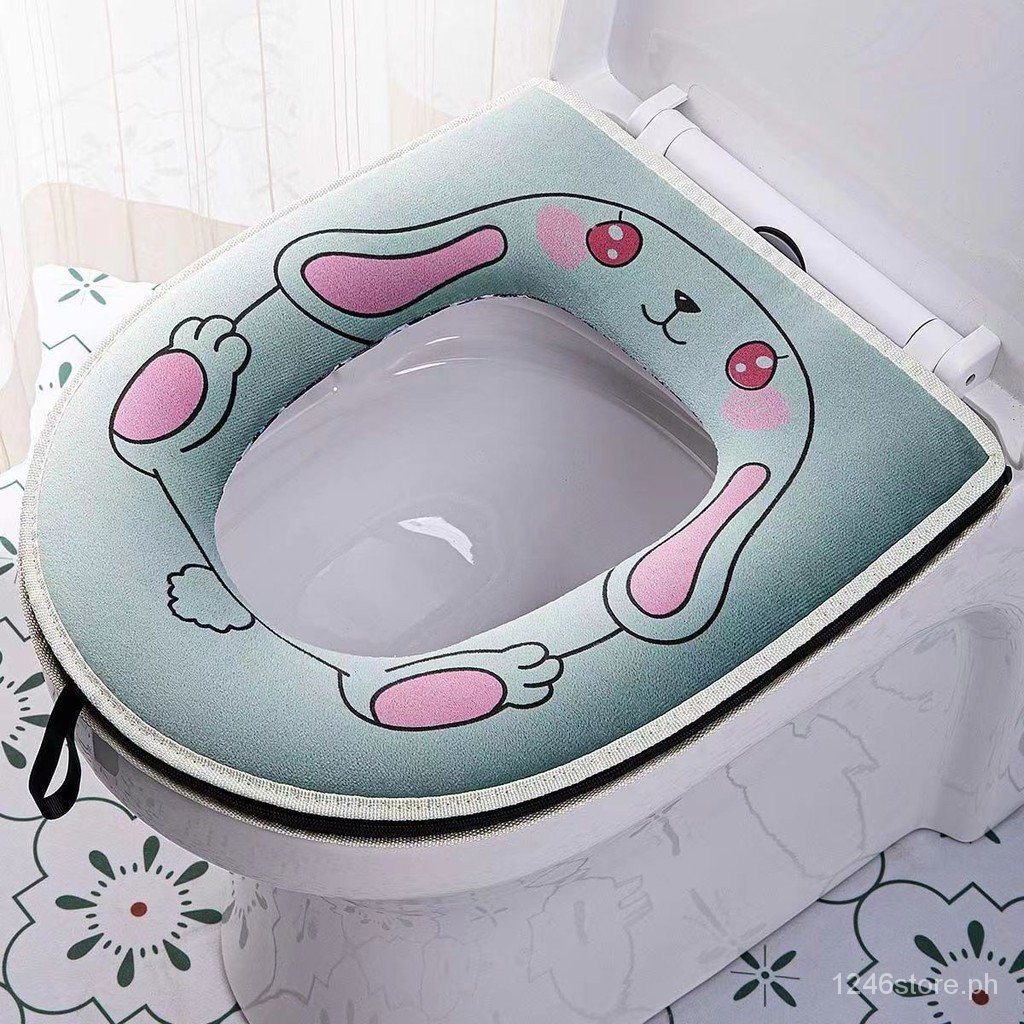 Winter Zipper Toilet Seat Cushion Thickened Fleece Washable Toilet Seat