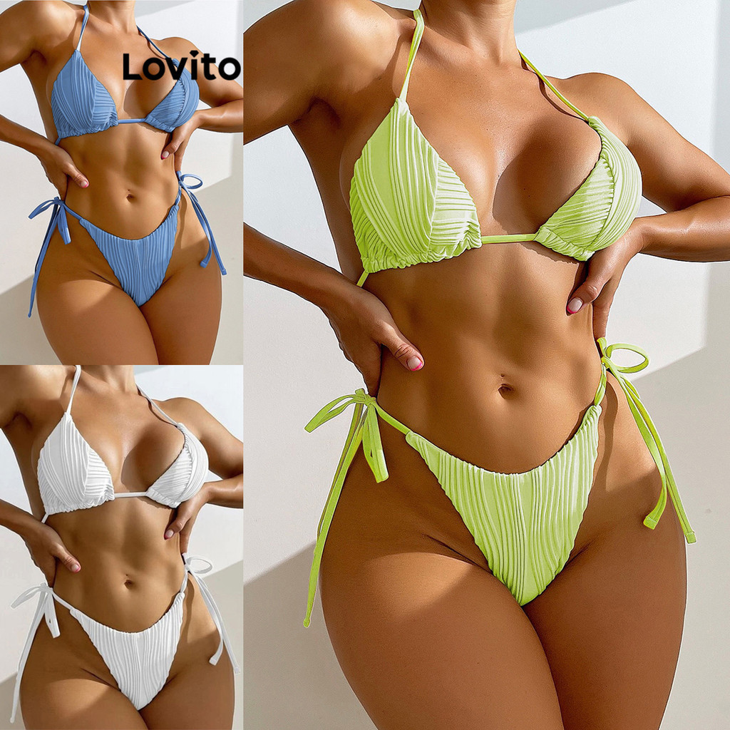 Lovito Women Sexy Plain Lace Up Bikini Sets Lnl Shopee Philippines