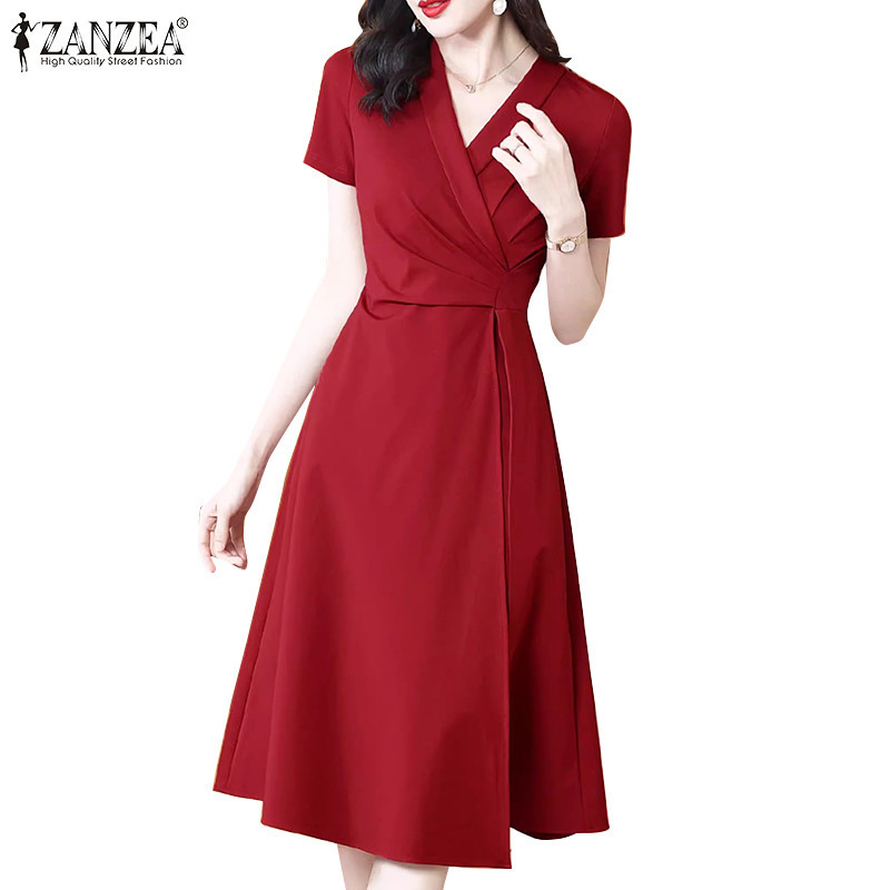 Zanzea Celmia Women Elegant V Neck Pleated Neckline Short Sleeves