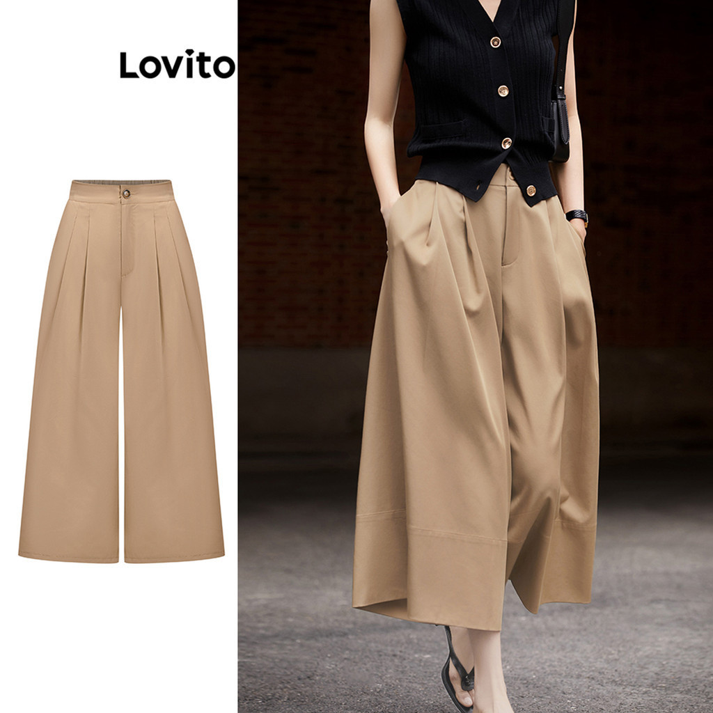 Lovito Women Casual Plain Pleated Pant L87ED371 Shopee Philippines