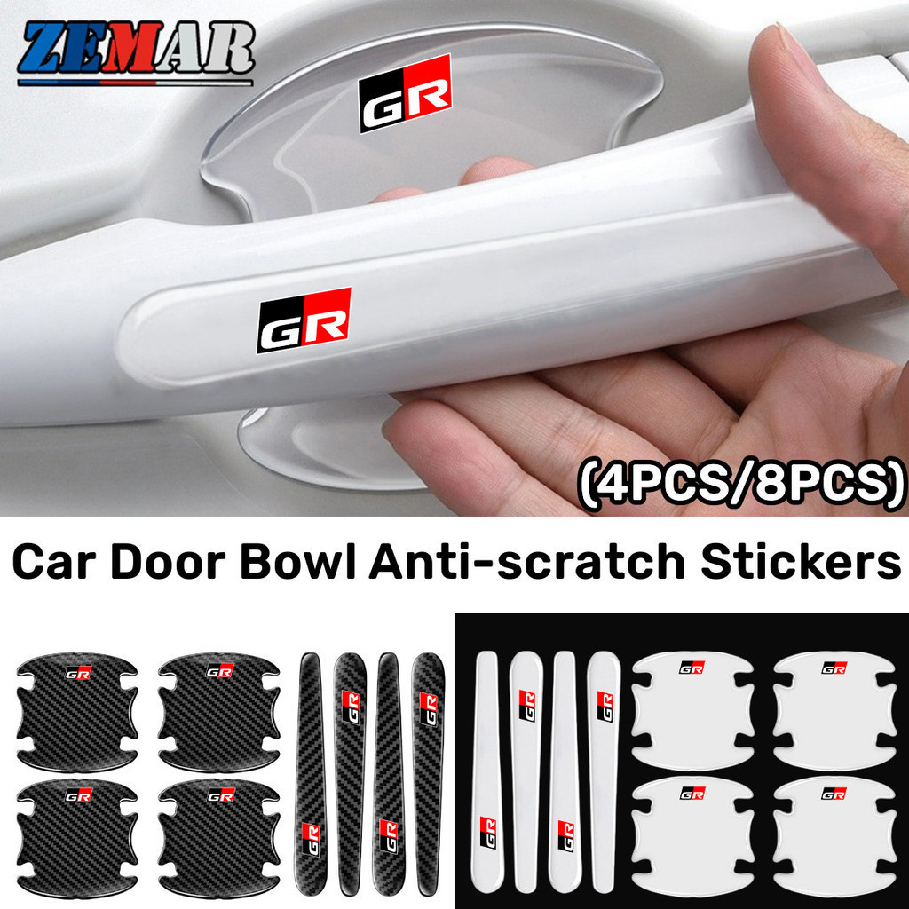 4 8Pcs Toyota GR Transparent Car Door Bowl Sticker Anti Scratch Sticker