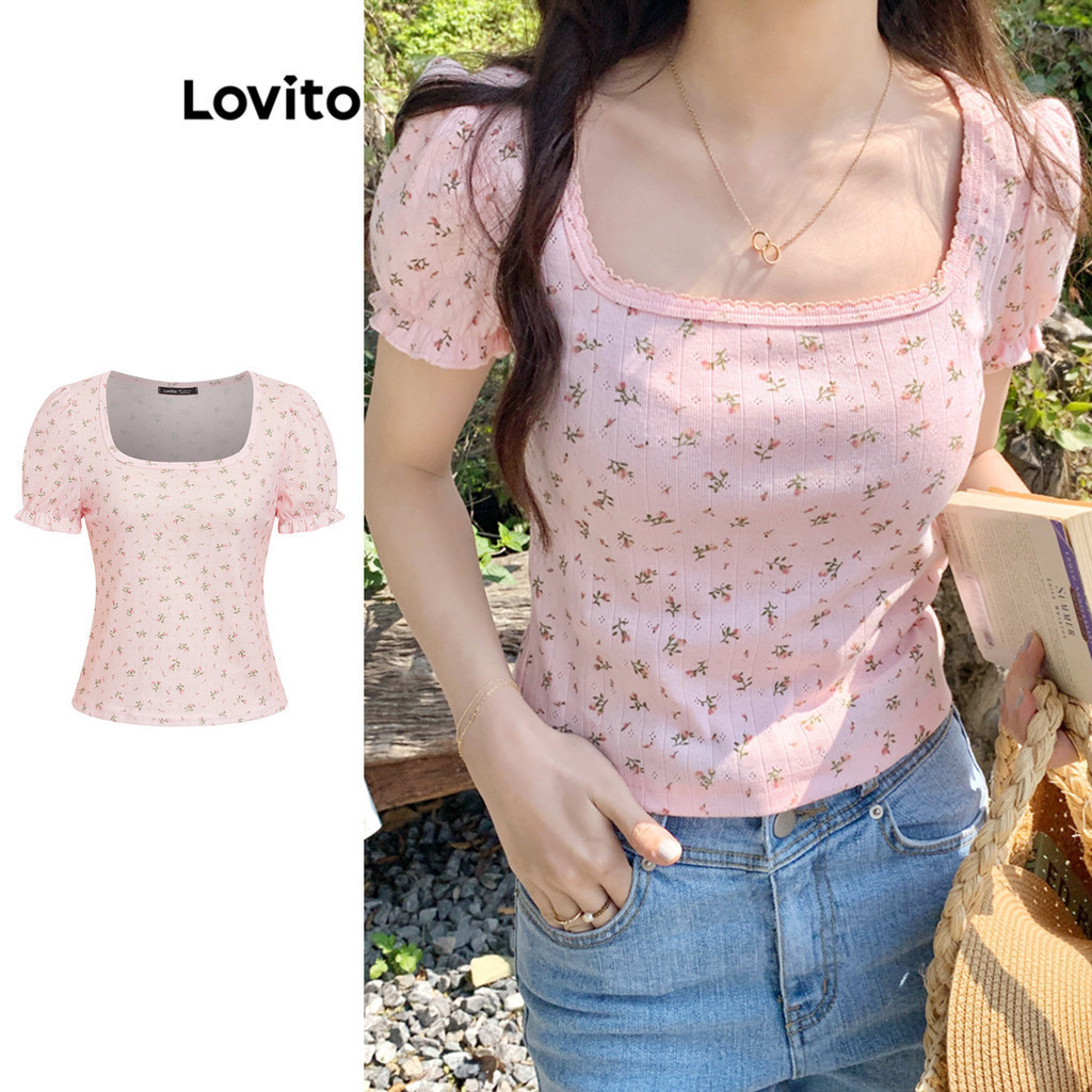 Lovito Women Boho Ditsy Floral Pattern T Shirt L Ed Shopee