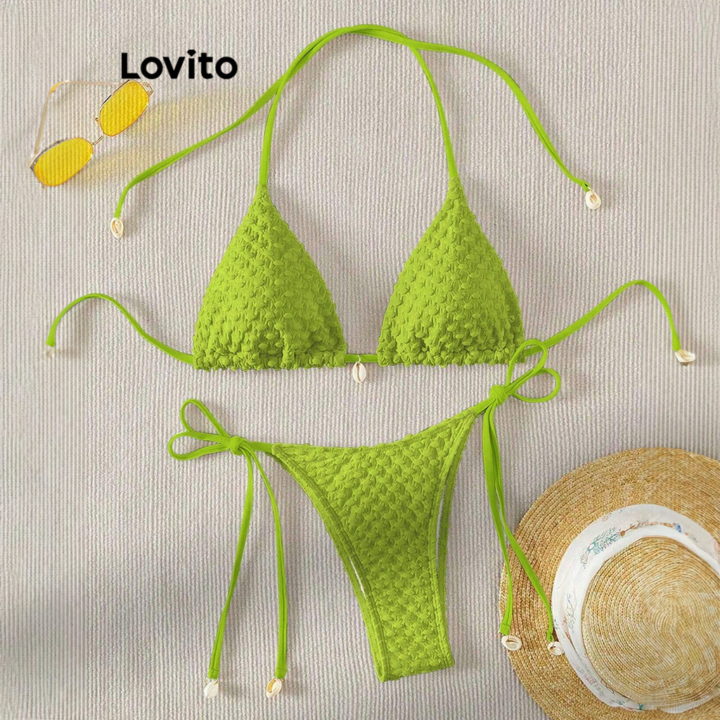 Lovito Women Sexy Plain Jacquard Bikini Sets LBL Shopee Philippines