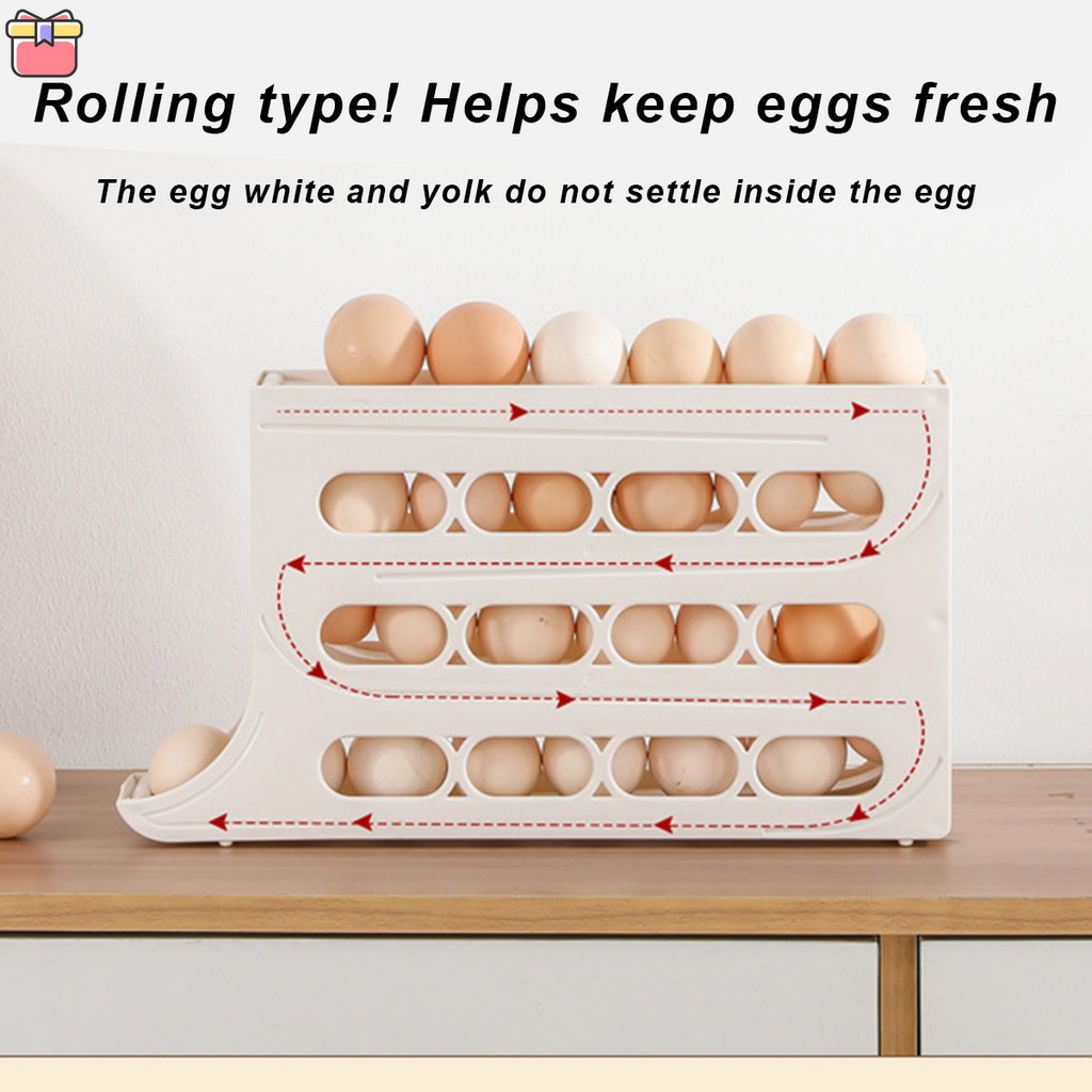 Fridge Egg Storage Box Four Tiers Automatic Rolling Space Saving Egg