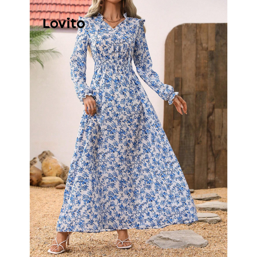 Lovito Women Casual Ditsy Floral Frill Dress Lbl Shopee Philippines