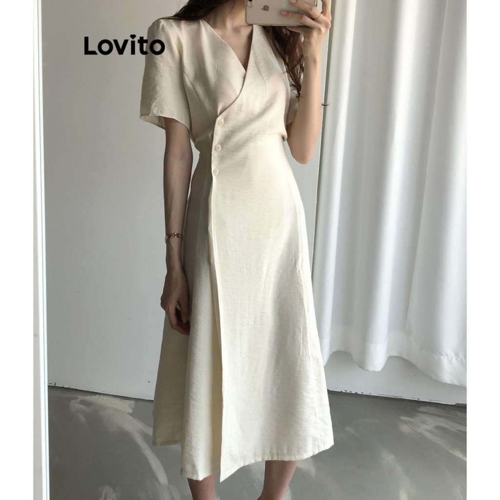 Lovito Women Casual Plain Lace Up Dress Lne Shopee Philippines