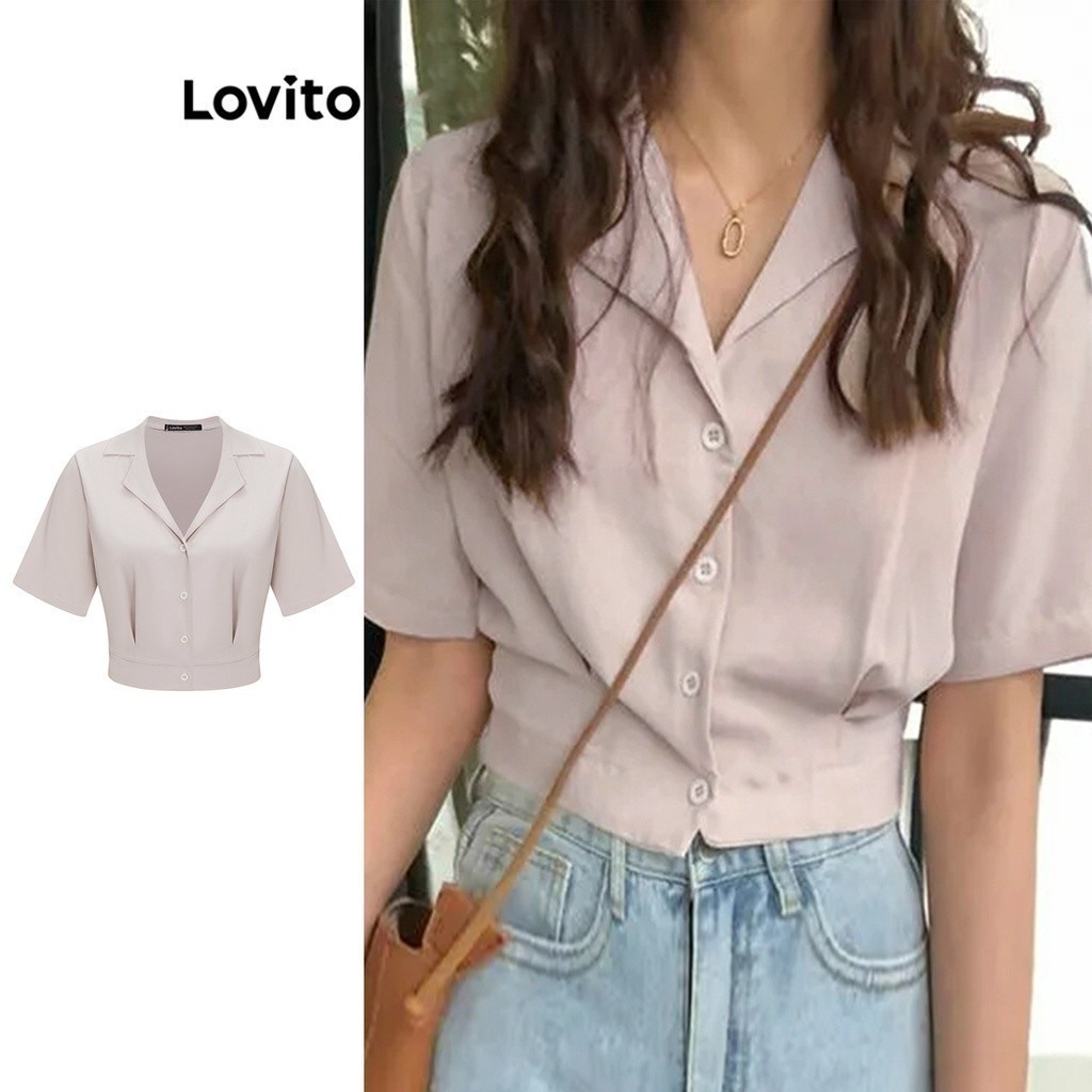 Lovito Women Casual Plain Pleated Blouses L Ed Shopee Philippines