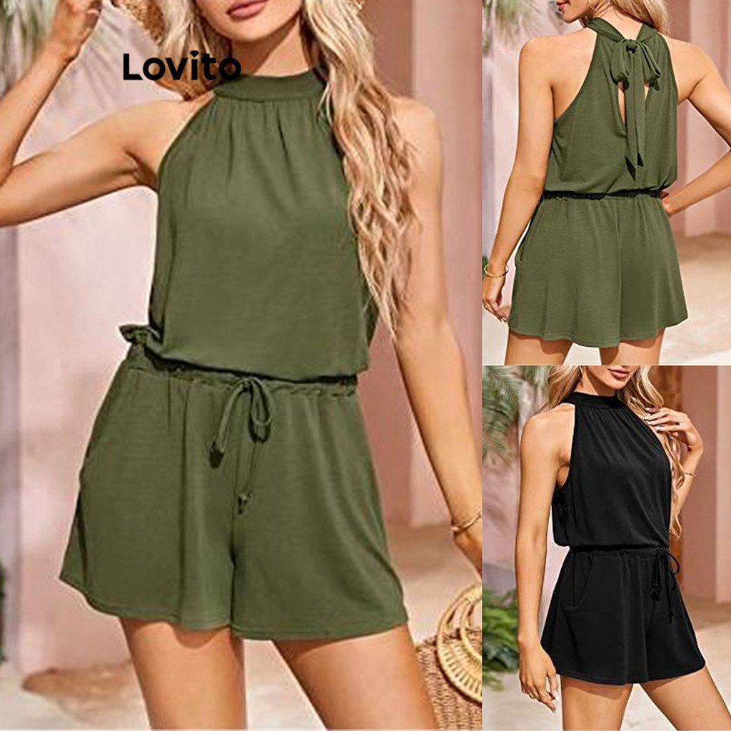 Lovito Women Casual Plain Tie Back Lace Up Soft And Comfortable