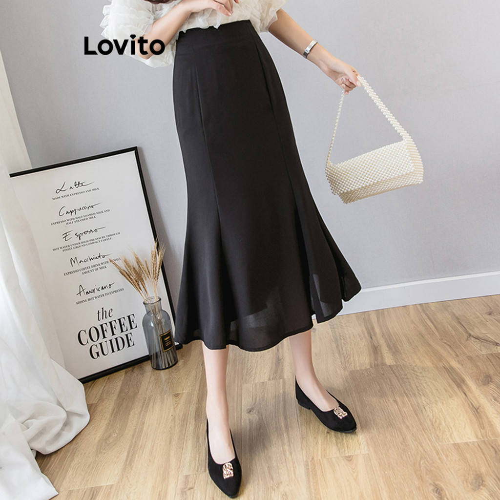 Lovito Women Casual Plain Structure Line Skirts Lne Shopee