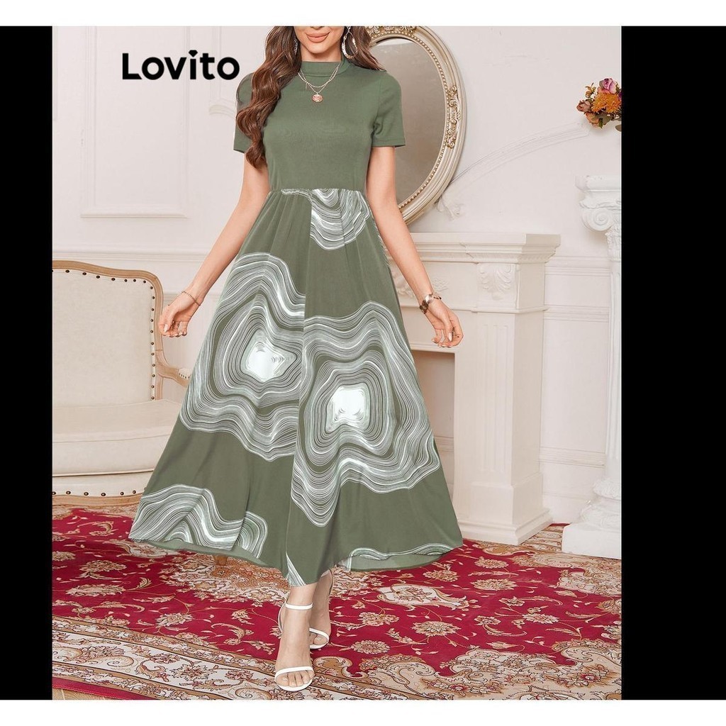 Lovito Women Elegant Geometric Fabric Stitching Dress LNL47136 Shopee