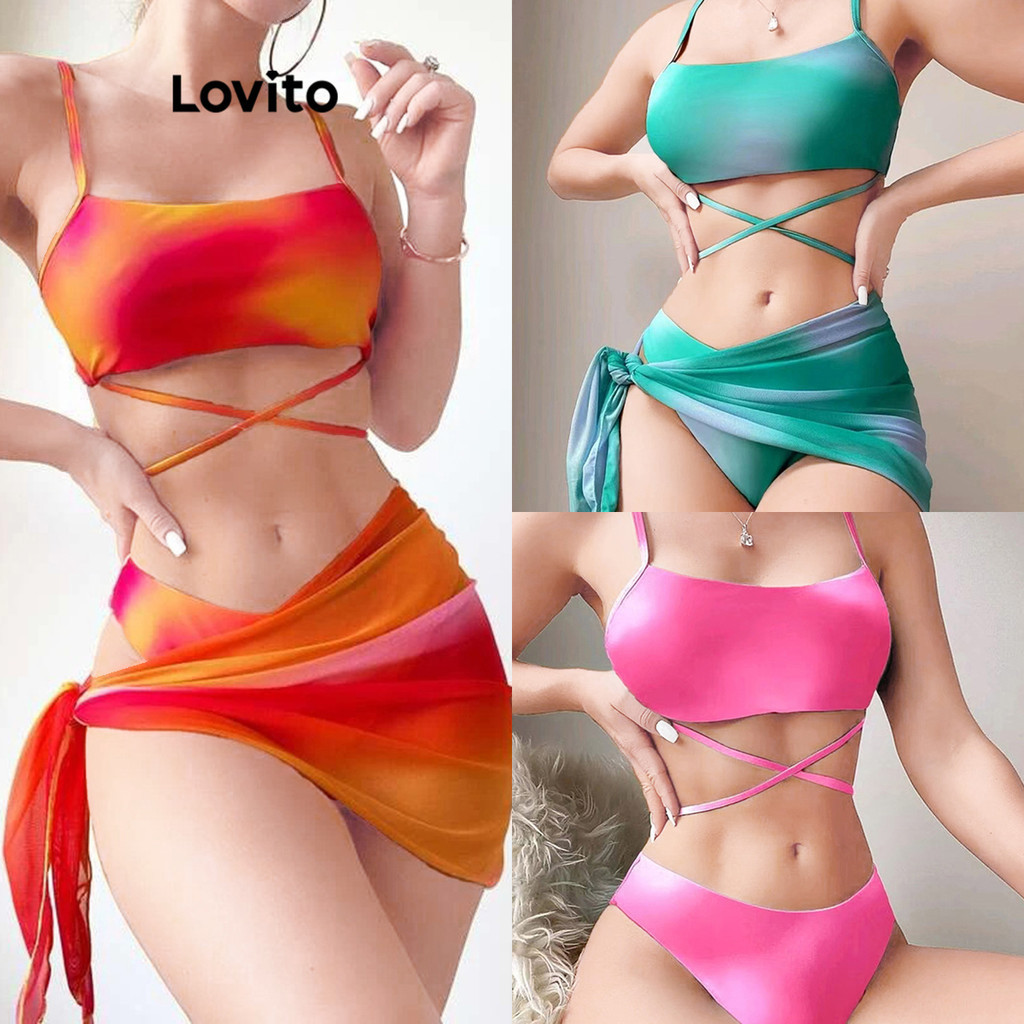 Lovito Women Sexy Tie Dye Lace Up Bikini Sets Lnl Shopee Philippines