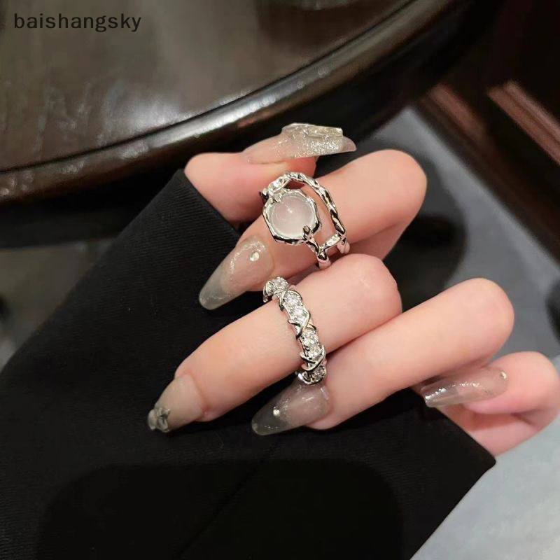 Baishangsky Vintage Irregular Open Rings Opal Crystal Finger Rings For